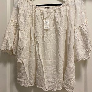 LOFT Off the Shoulder Eyelet Top - M - Cream - NWT